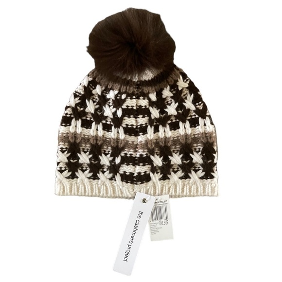 The Cashmere Project NWT Hat Cashmere Pom Pom Beanie  Coffee Bean Heather Combo main image 7